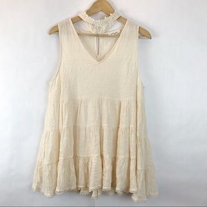 {C’ISA} Cream Ruffle Collared Tunic Tank